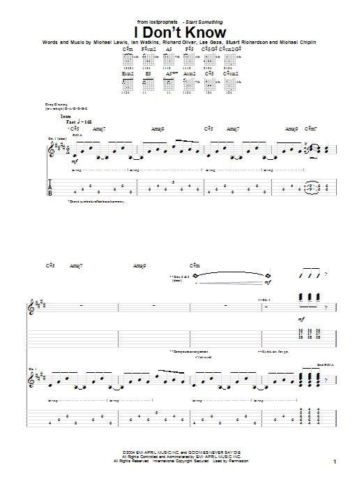 Download Lostprophets I Don't Know Sheet Music and learn how to play Guitar Tab PDF digital score in minutes