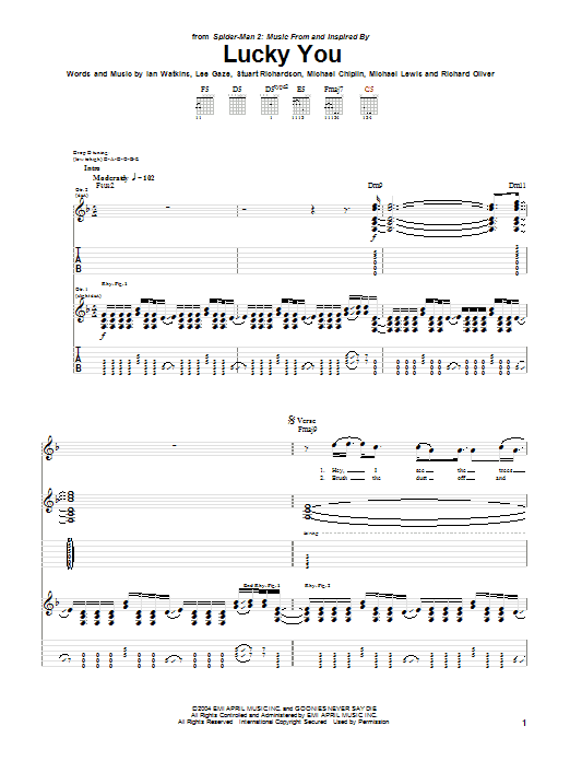 Download Lostprophets Lucky You Sheet Music and learn how to play Guitar Tab PDF digital score in minutes