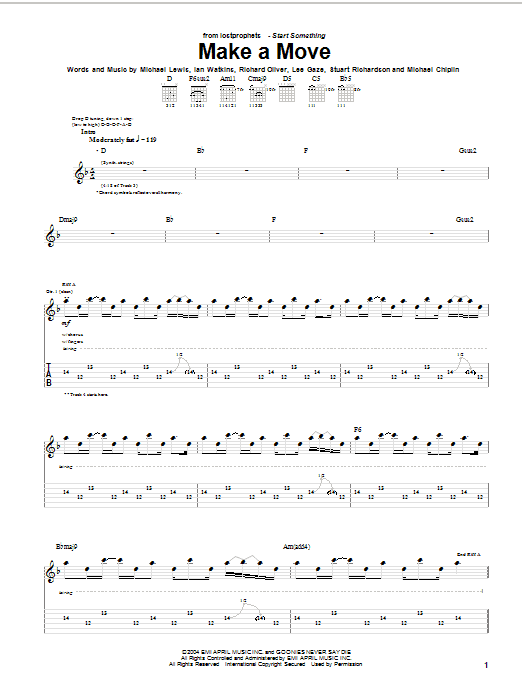 Download Lostprophets Make A Move Sheet Music and learn how to play Guitar Tab PDF digital score in minutes