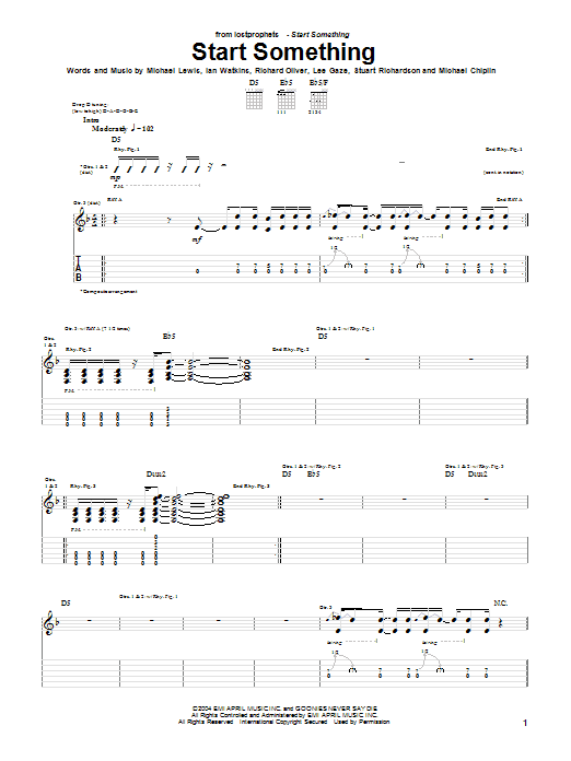 Download Lostprophets Start Something Sheet Music and learn how to play Guitar Tab PDF digital score in minutes