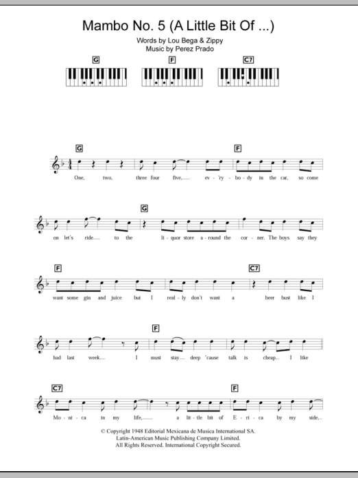 Download Lou Bega Mambo No. 5 (A Little Bit Of... ) Sheet Music and learn how to play Keyboard PDF digital score in minutes
