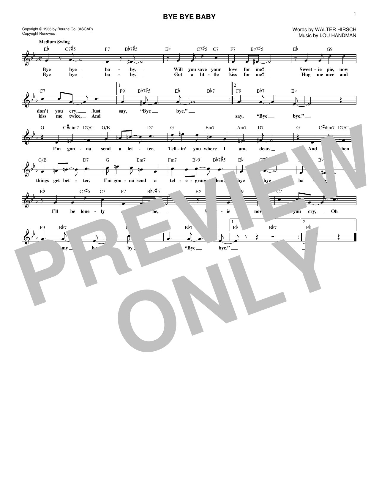 Download Lou Handman Bye Bye Baby Sheet Music and learn how to play Melody Line, Lyrics & Chords PDF digital score in minutes