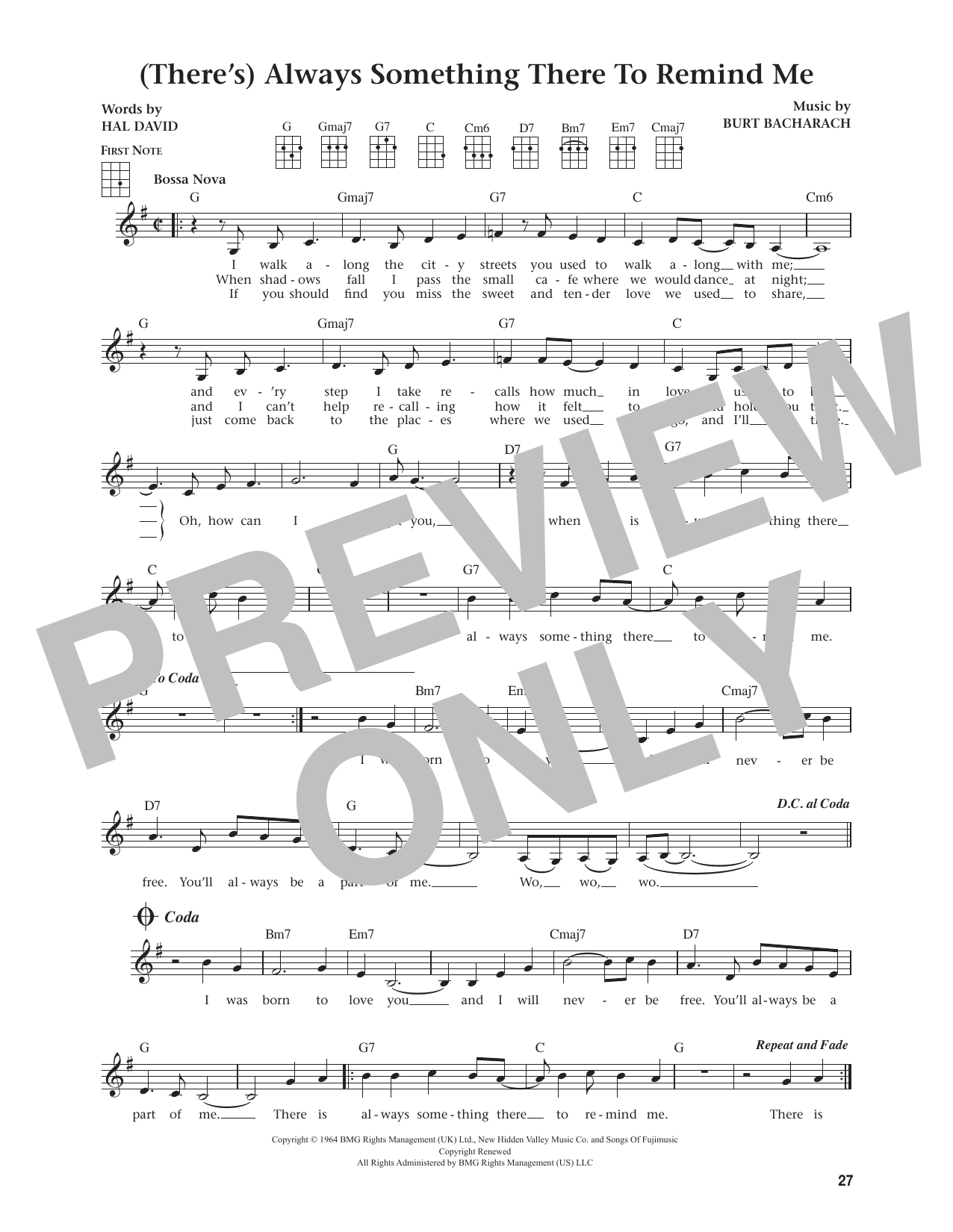 Download Lou Johnson (There's) Always Something There To Remind Me (from The Daily Ukulele) (arr. Jim Sheet Music and learn how to play Ukulele PDF digital score in minutes