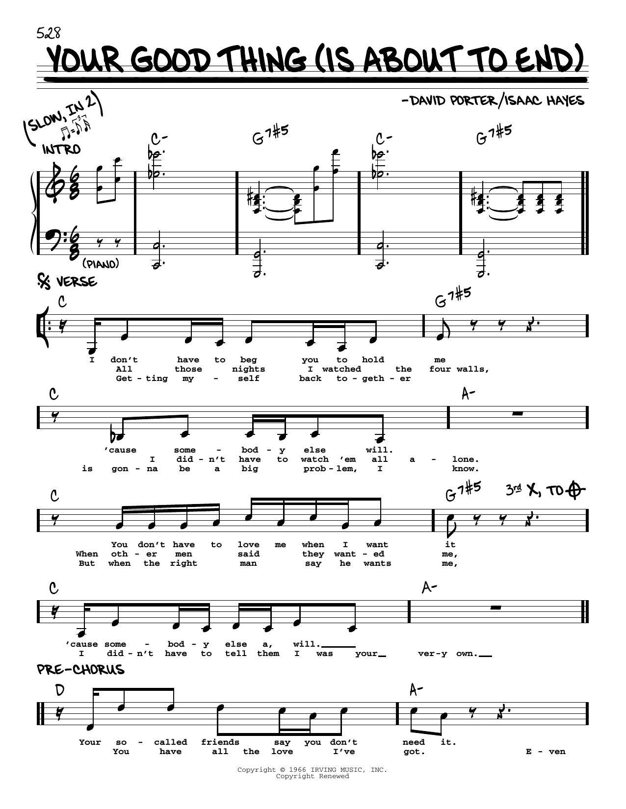Download Lou Rawls Your Good Thing (Is About To End) Sheet Music and learn how to play Real Book – Melody & Chords PDF digital score in minutes