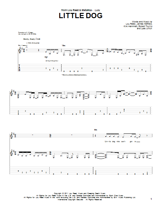 Download Lou Reed & Metallica Little Dog Sheet Music and learn how to play Guitar Tab PDF digital score in minutes