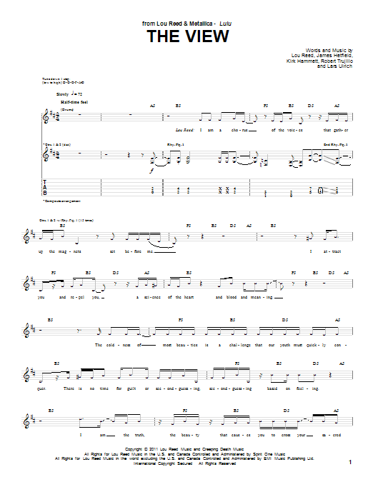 Download Lou Reed & Metallica The View Sheet Music and learn how to play Guitar Tab PDF digital score in minutes