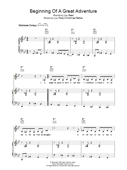 Download Lou Reed Beginning Of A Great Adventure Sheet Music and learn how to play Piano, Vocal & Guitar PDF digital score in minutes