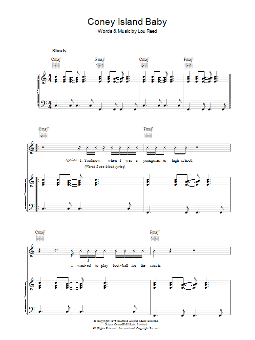 Download Lou Reed Coney Island Baby Sheet Music and learn how to play Piano, Vocal & Guitar PDF digital score in minutes