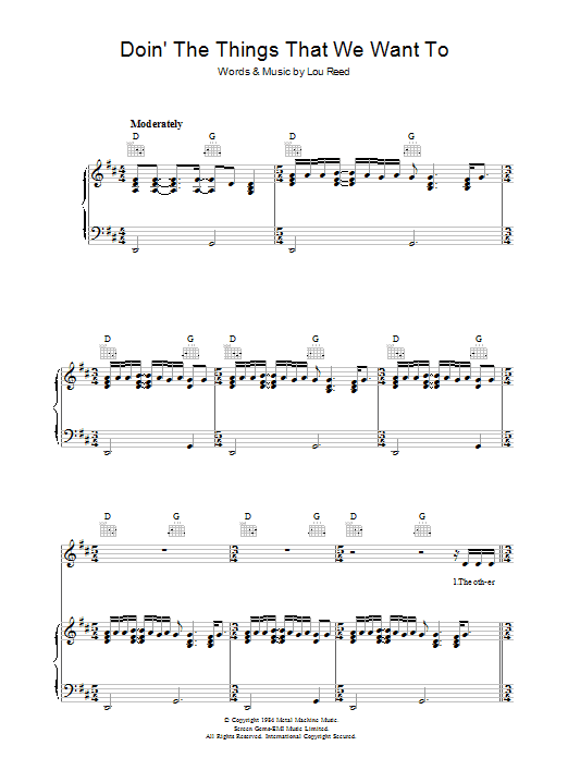 Download Lou Reed Doin' The Things That We Want To Sheet Music and learn how to play Piano, Vocal & Guitar PDF digital score in minutes