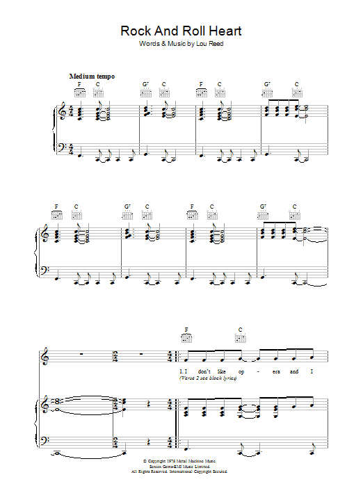 Download Lou Reed Rock And Roll Heart Sheet Music and learn how to play Piano, Vocal & Guitar (Right-Hand Melody) PDF digital score in minutes