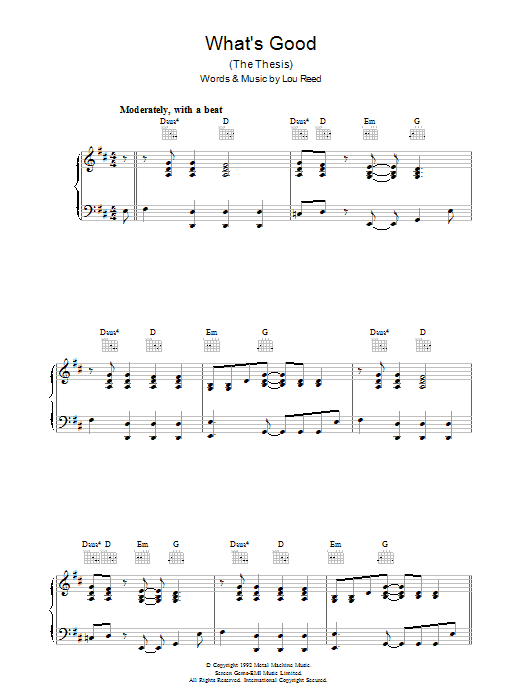 Download Lou Reed What's Good Sheet Music and learn how to play Piano, Vocal & Guitar (Right-Hand Melody) PDF digital score in minutes