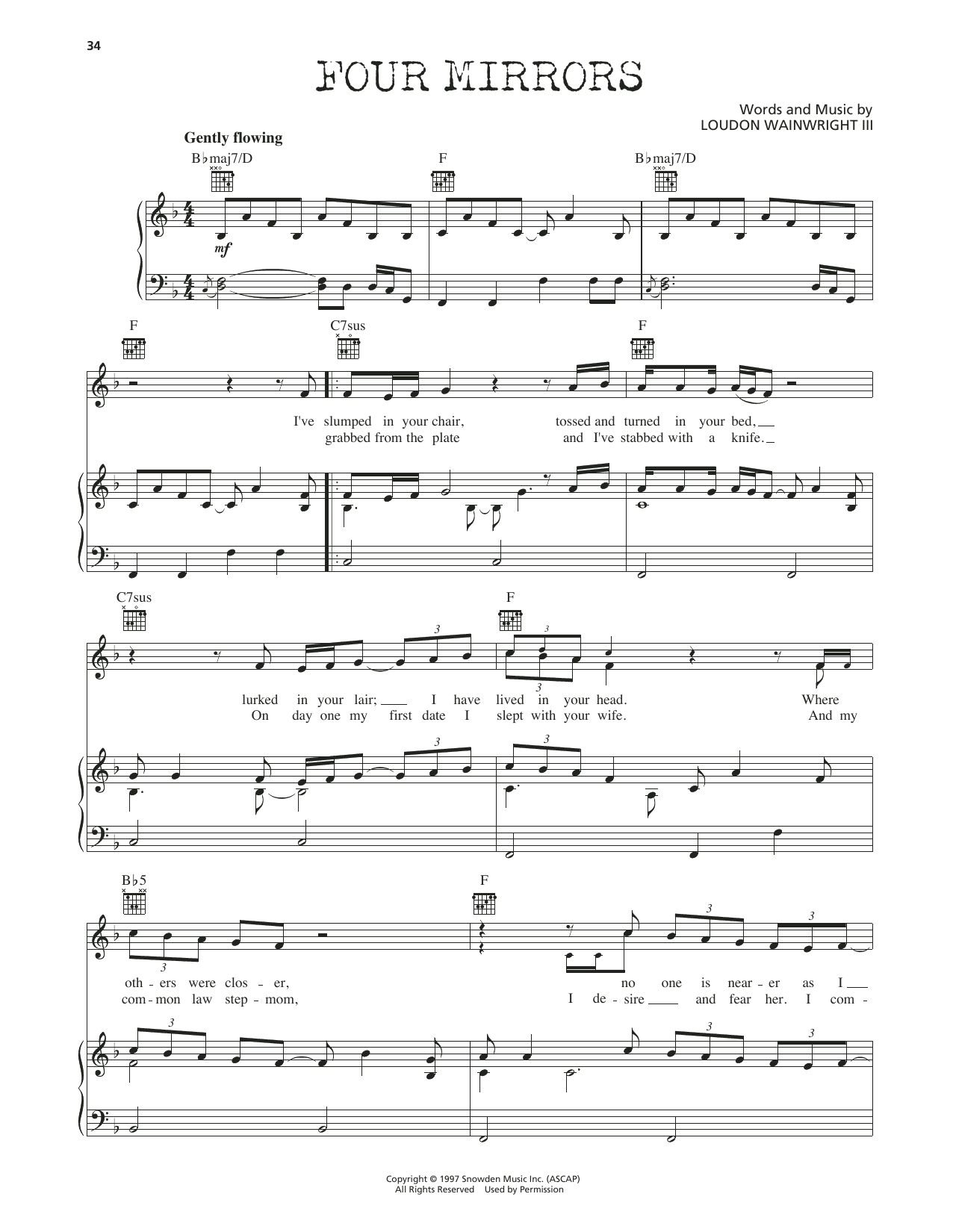 Download Loudon Wainwright III Four Mirrors Sheet Music and learn how to play Piano, Vocal & Guitar Chords (Right-Hand Melody) PDF digital score in minutes