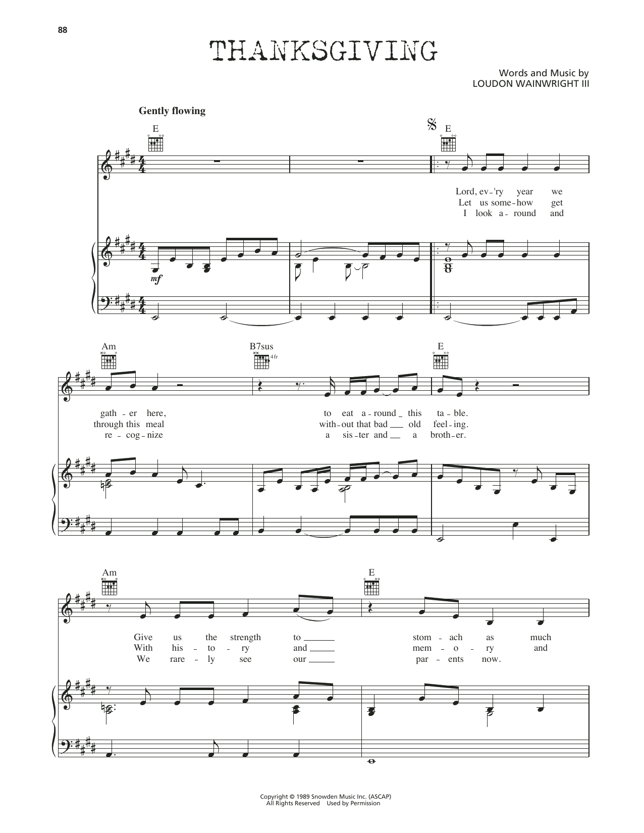 Download Loudon Wainwright III Thanksgiving Sheet Music and learn how to play Piano, Vocal & Guitar Chords (Right-Hand Melody) PDF digital score in minutes
