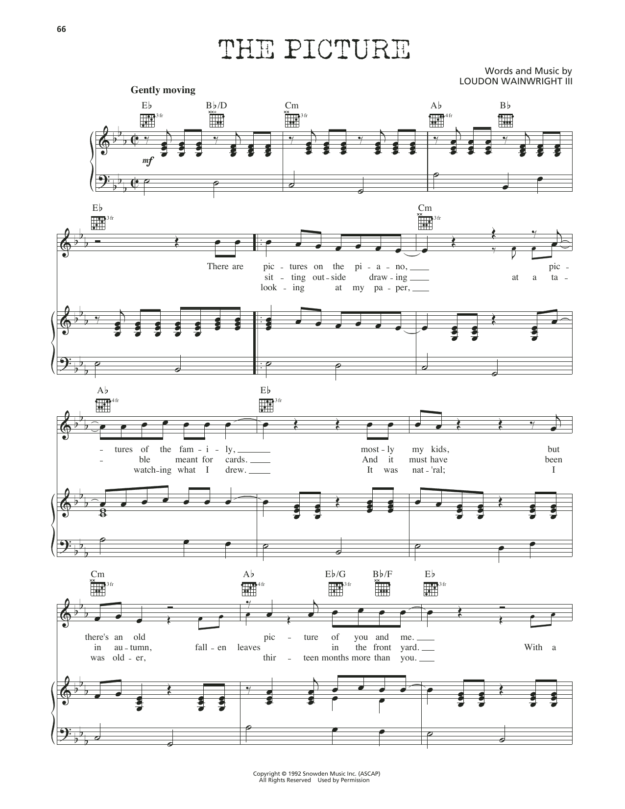 Download Loudon Wainwright III The Picture Sheet Music and learn how to play Piano, Vocal & Guitar Chords (Right-Hand Melody) PDF digital score in minutes