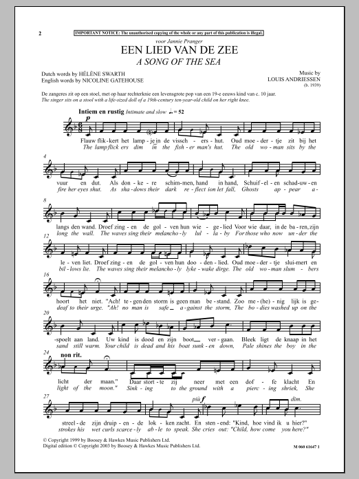 Download Louis Andriessen Een Lied Van De Zee (A Song Of The Sea) Sheet Music and learn how to play Voice PDF digital score in minutes