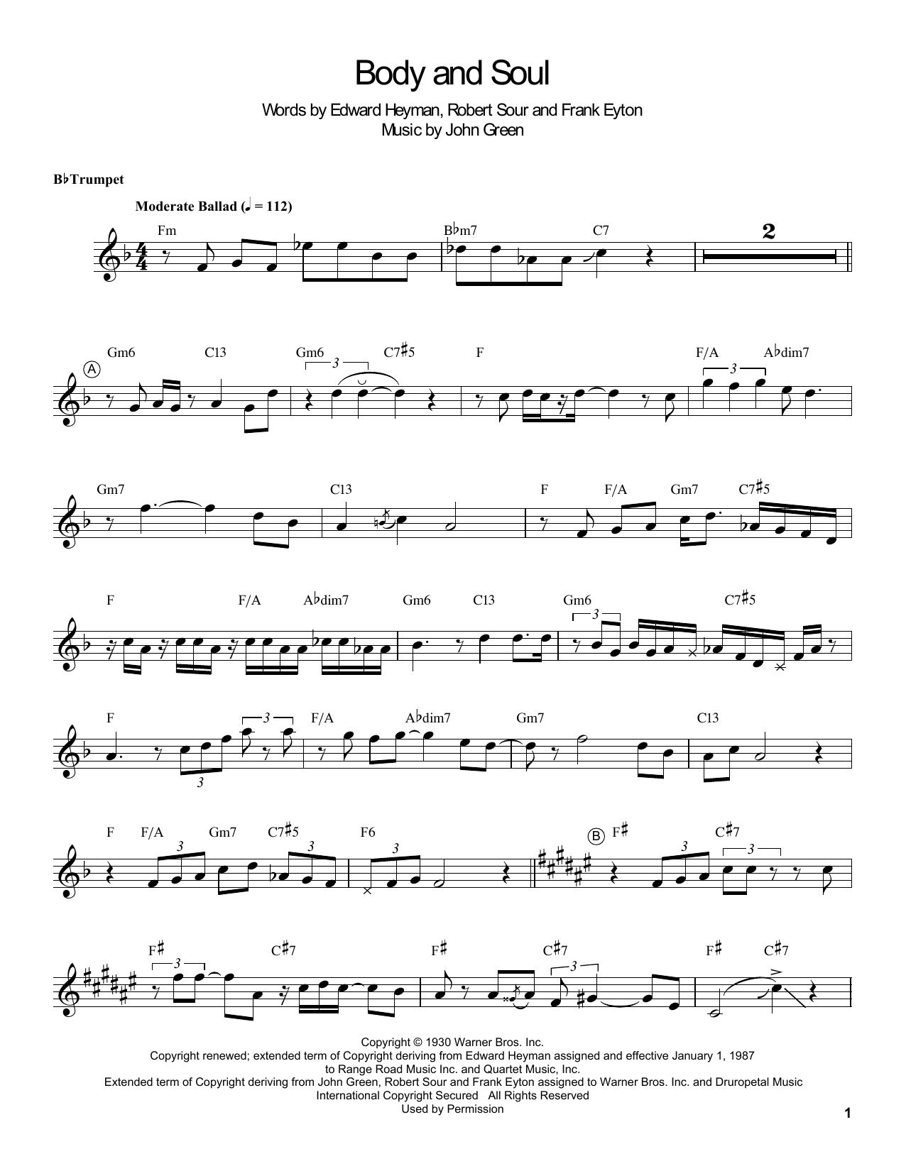 Download Louis Armstrong Body And Soul Sheet Music and learn how to play Trumpet Transcription PDF digital score in minutes