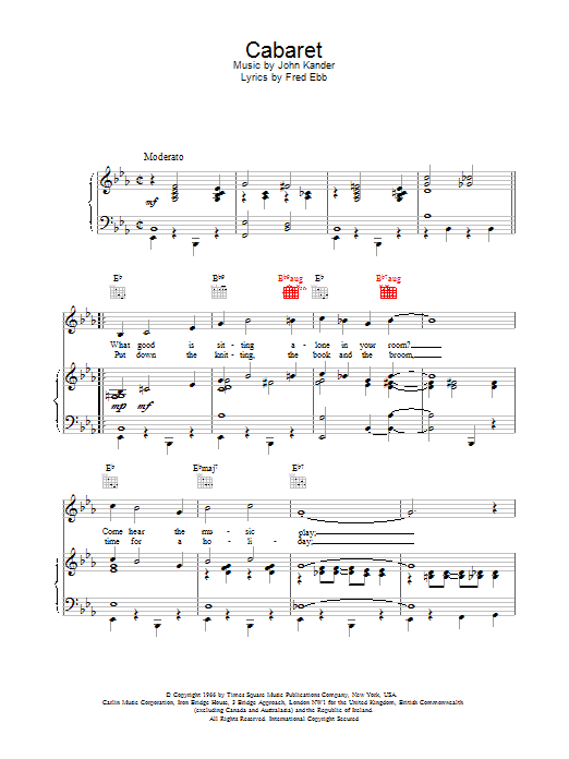 Download Louis Armstrong Cabaret Sheet Music and learn how to play Piano, Vocal & Guitar (Right-Hand Melody) PDF digital score in minutes