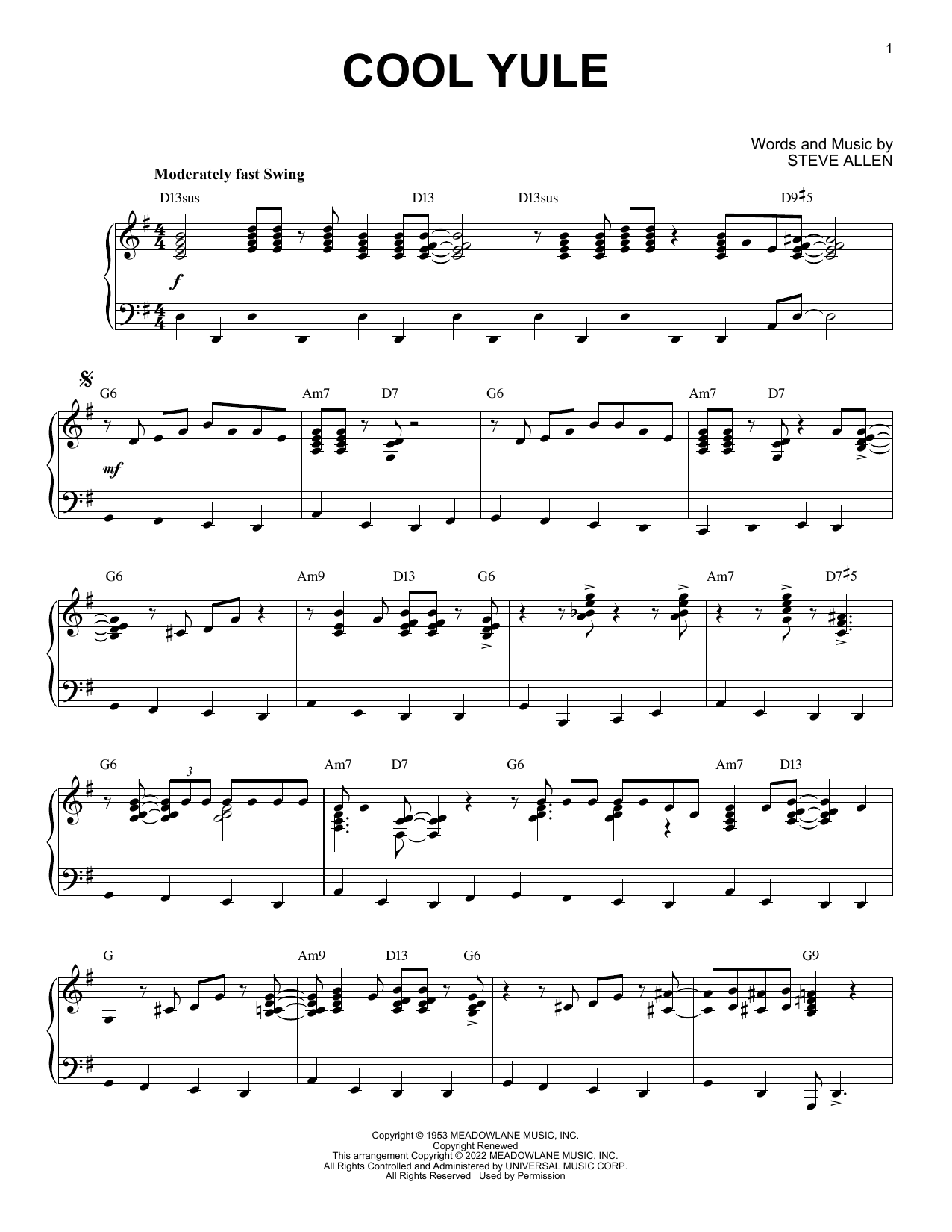 Download Louis Armstrong Cool Yule (arr. Brent Edstrom) Sheet Music and learn how to play Piano Solo PDF digital score in minutes