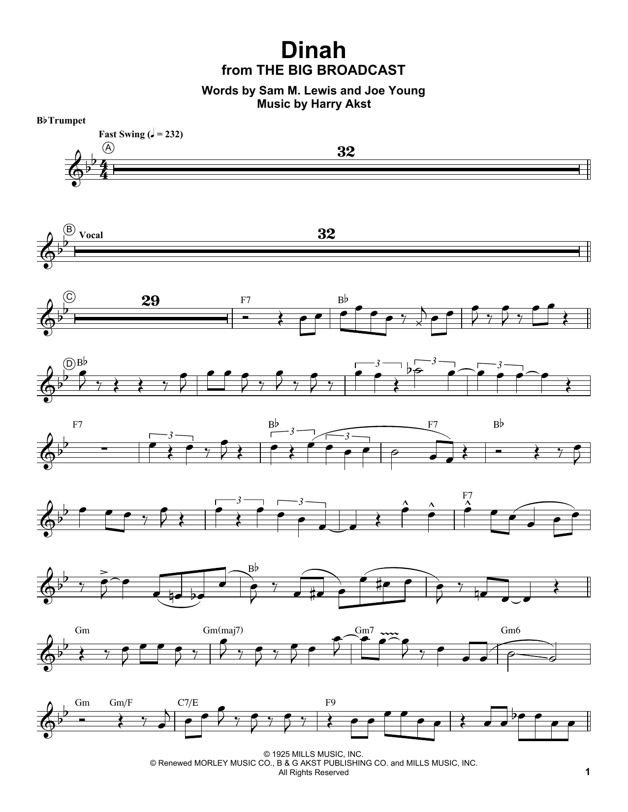 Download Louis Armstrong Dinah Sheet Music and learn how to play Trumpet Transcription PDF digital score in minutes