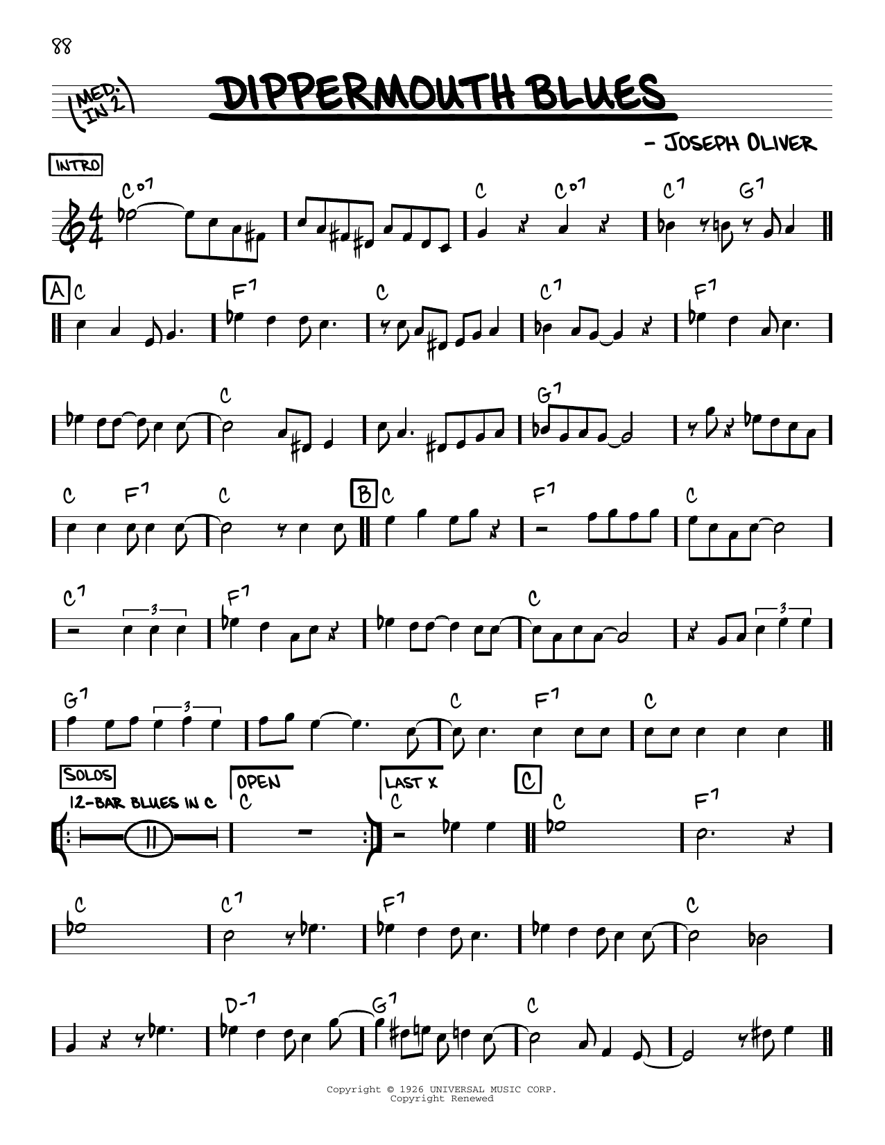 Download Louis Armstrong Dippermouth Blues Sheet Music and learn how to play Real Book – Melody, Lyrics & Chords PDF digital score in minutes