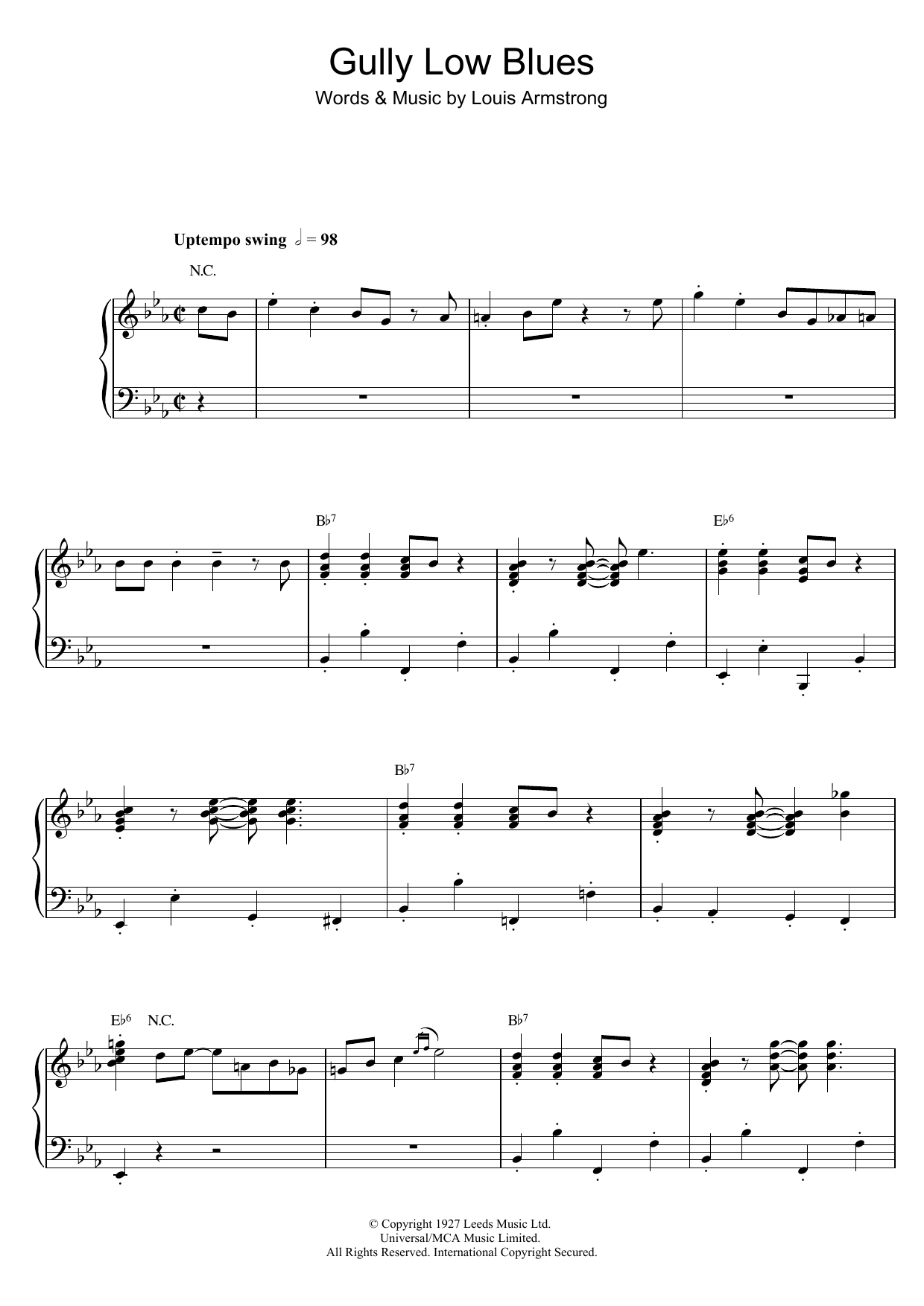 Download Louis Armstrong Gully Low Blues Sheet Music and learn how to play Trumpet Transcription PDF digital score in minutes