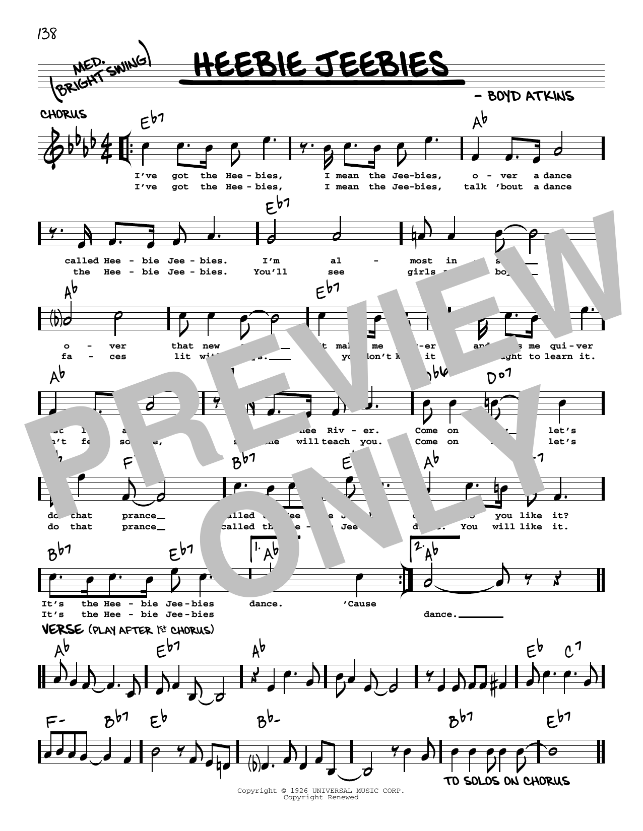 Download Louis Armstrong Heebie Jeebies (arr. Robert Rawlins) Sheet Music and learn how to play Real Book – Melody, Lyrics & Chords PDF digital score in minutes