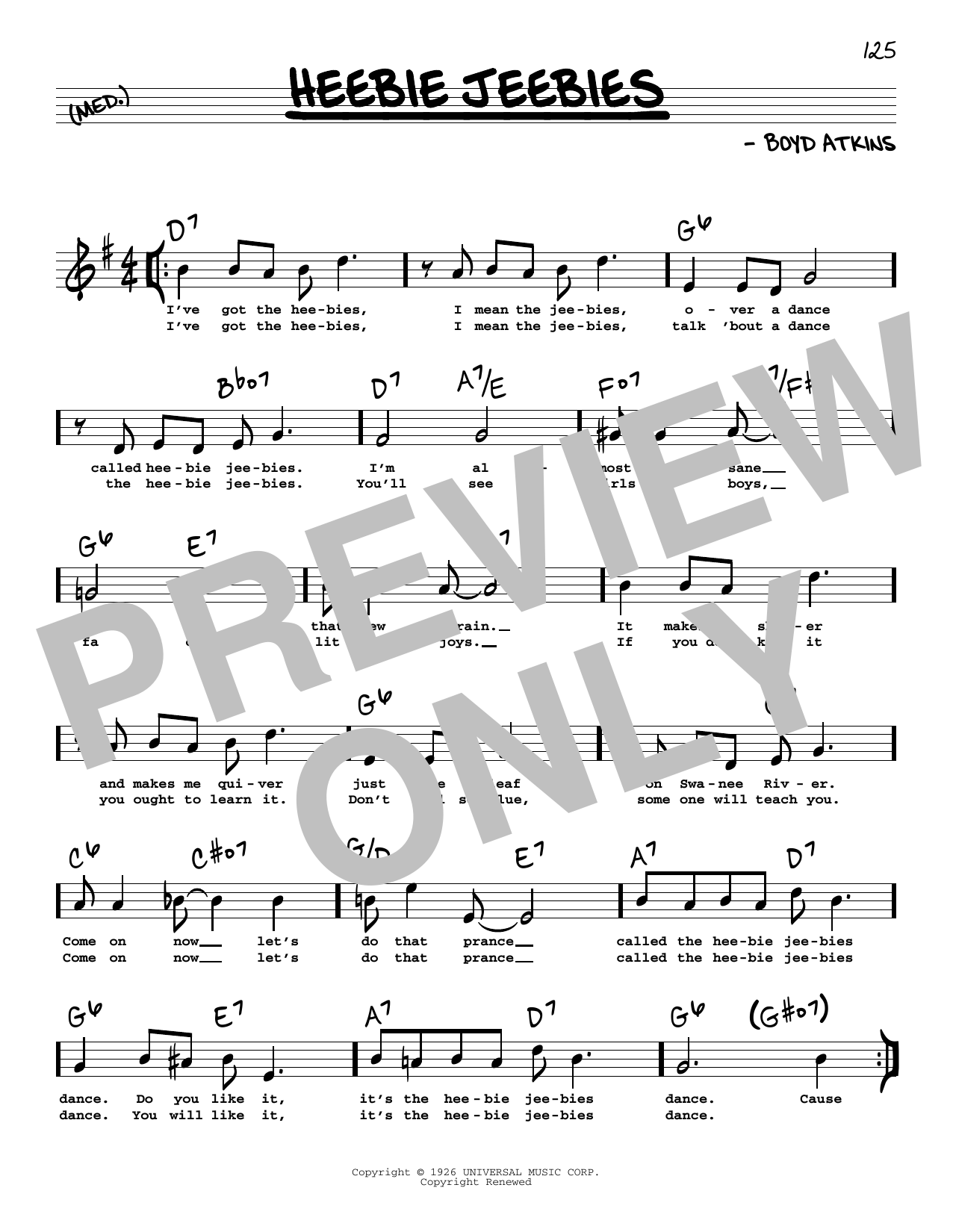 Download Louis Armstrong Heebie Jeebies (High Voice) Sheet Music and learn how to play Real Book – Melody, Lyrics & Chords PDF digital score in minutes