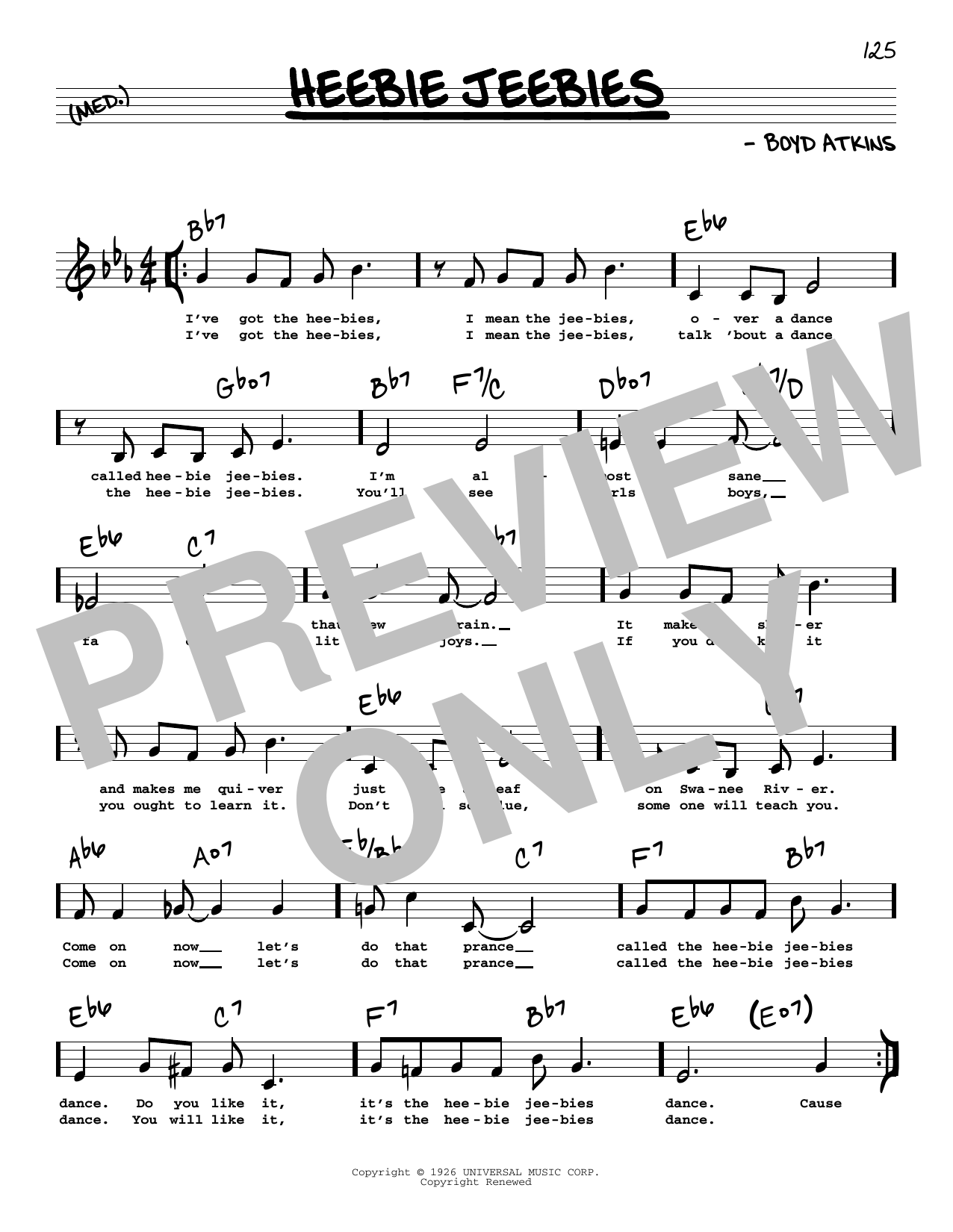 Download Louis Armstrong Heebie Jeebies (Low Voice) Sheet Music and learn how to play Real Book – Melody, Lyrics & Chords PDF digital score in minutes