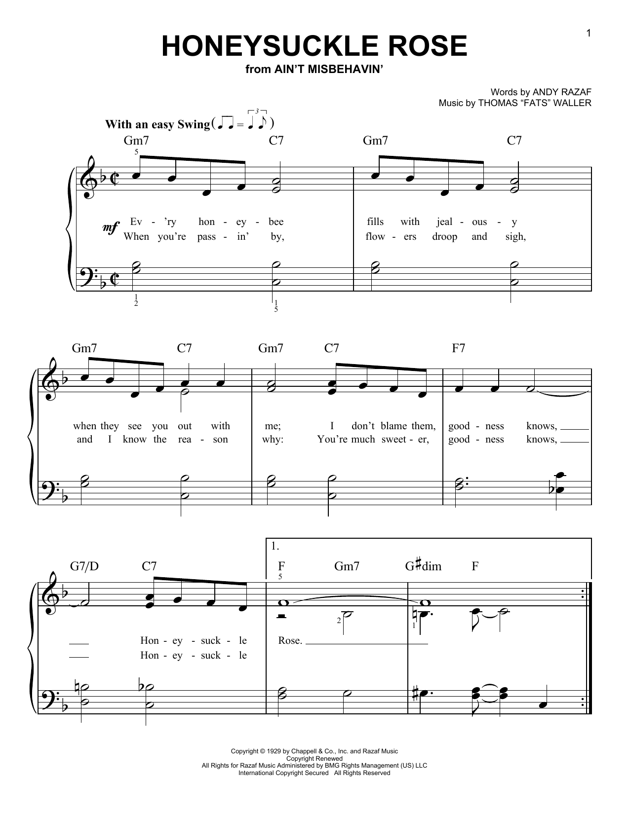 Download Louis Armstrong Honeysuckle Rose Sheet Music and learn how to play Easy Piano PDF digital score in minutes