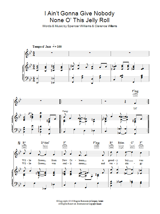 Download Louis Armstrong I Ain't Gonna Give Nobody None Of This Jelly Roll Sheet Music and learn how to play Piano, Vocal & Guitar (Right-Hand Melody) PDF digital score in minutes