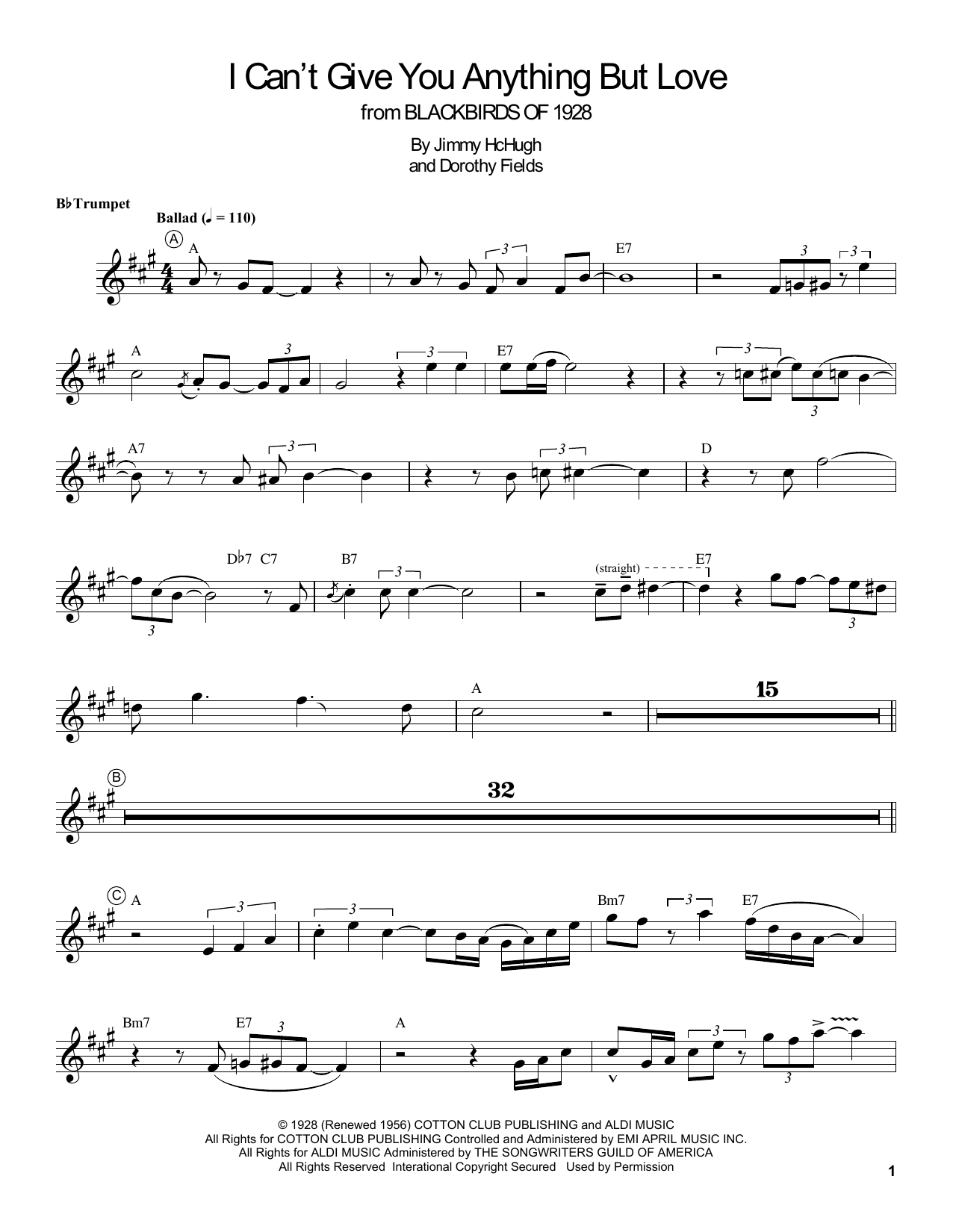 Download Louis Armstrong I Can't Give You Anything But Love Sheet Music and learn how to play Trumpet Transcription PDF digital score in minutes
