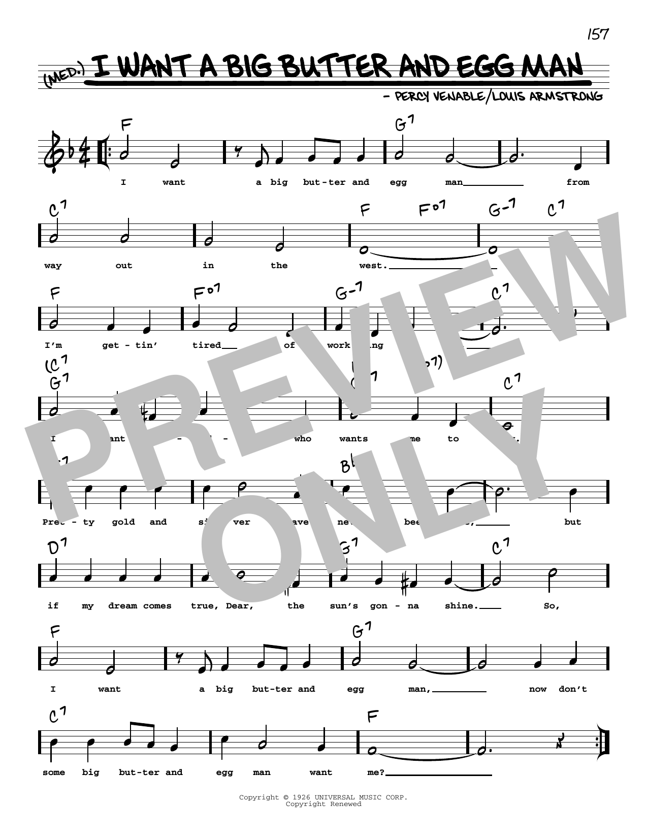 Download Louis Armstrong I Want A Big Butter And Egg Man (arr. Robert Rawlins) Sheet Music and learn how to play Real Book – Melody, Lyrics & Chords PDF digital score in minutes