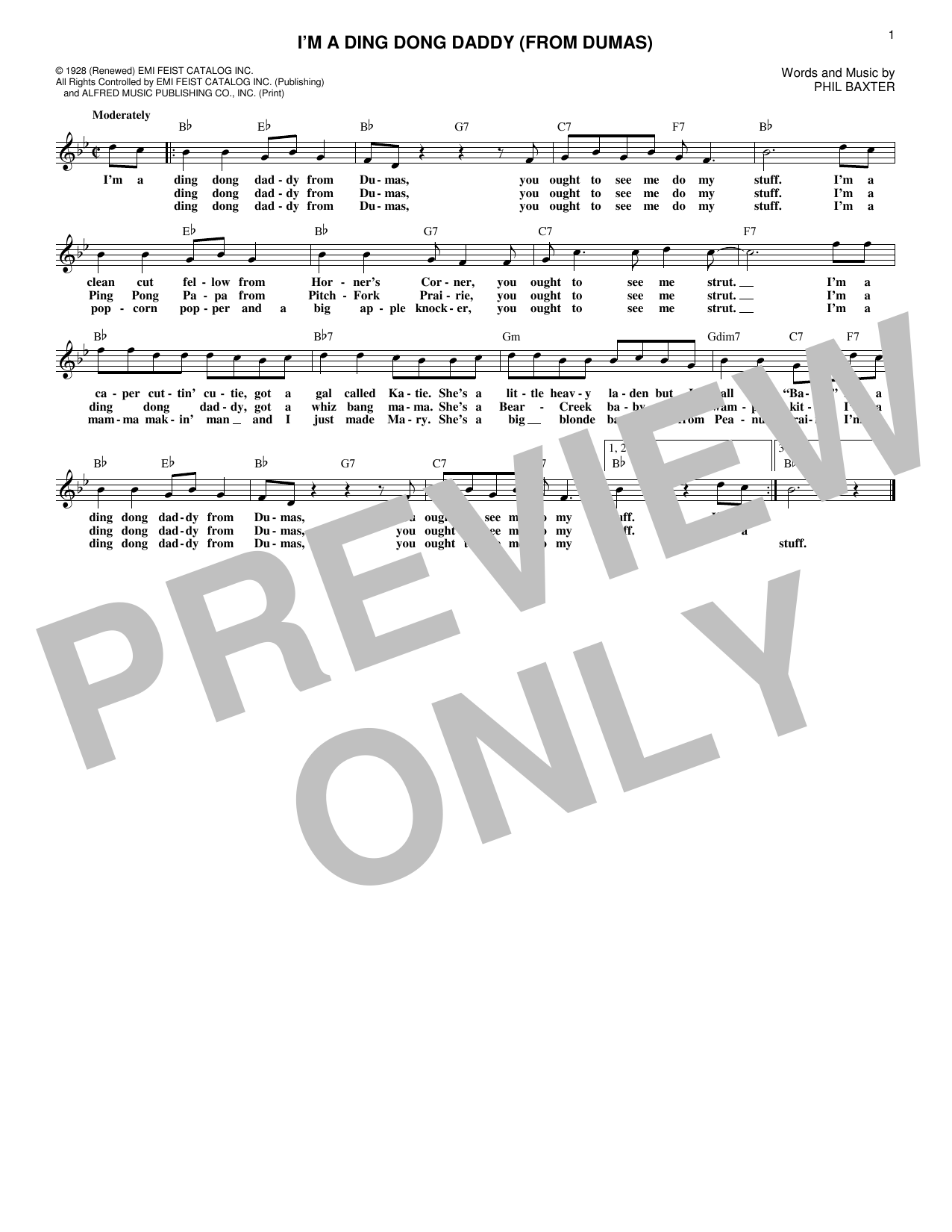 Download Louis Armstrong I'm A Ding Dong Daddy (From Dumas) Sheet Music and learn how to play Real Book – Melody & Chords PDF digital score in minutes