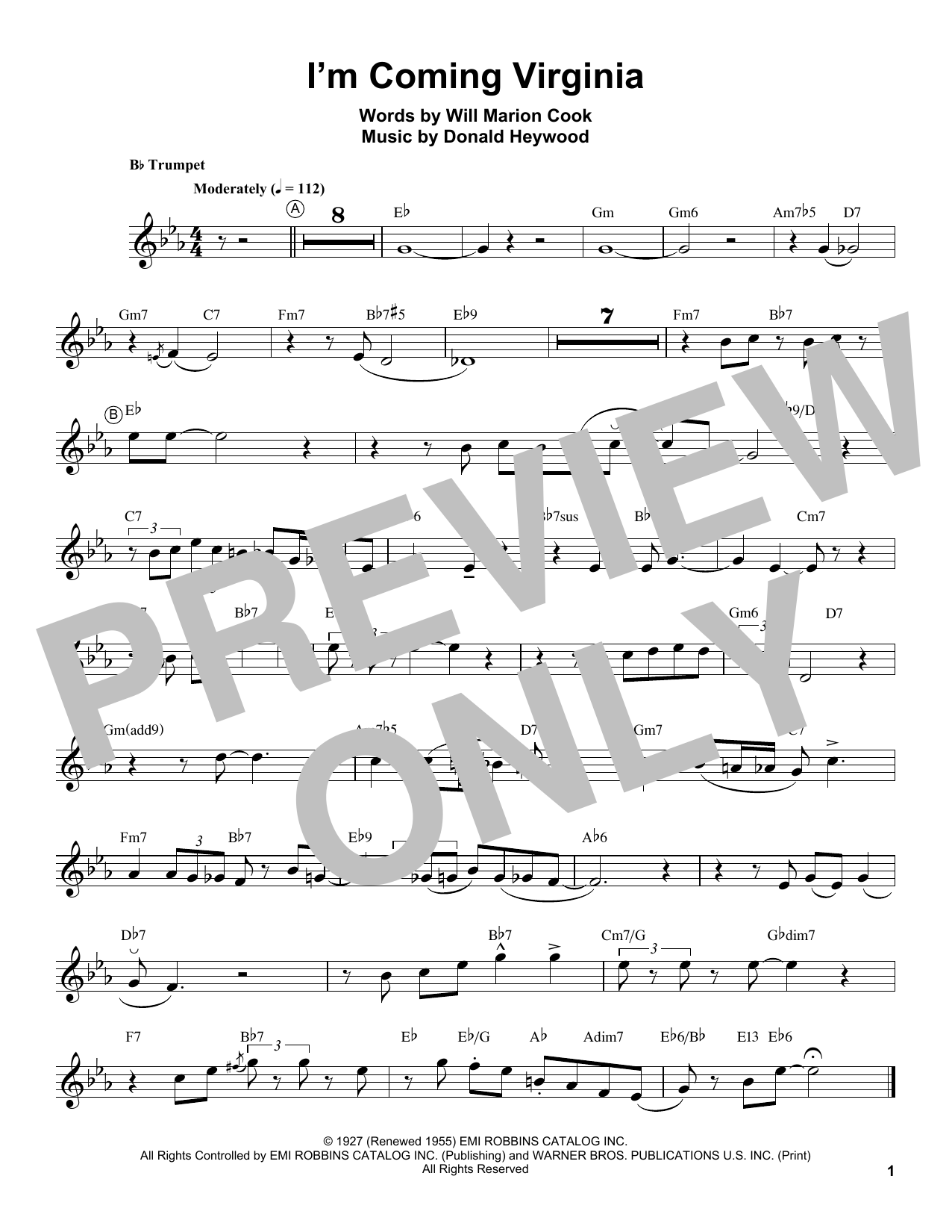 Download Louis Armstrong I'm Coming Virginia Sheet Music and learn how to play Trumpet Transcription PDF digital score in minutes