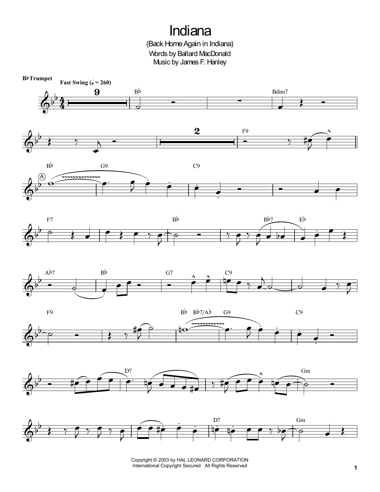 Download Louis Armstrong Indiana (Back Home Again In Indiana) Sheet Music and learn how to play Trumpet Transcription PDF digital score in minutes