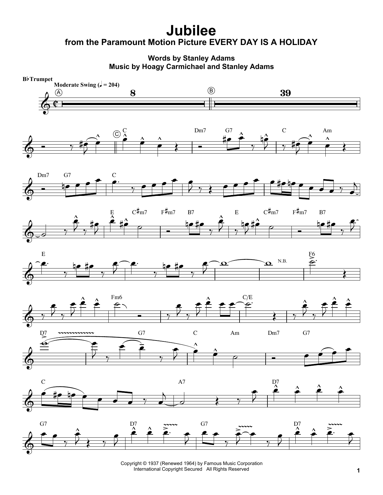 Download Louis Armstrong Jubilee Sheet Music and learn how to play Trumpet Transcription PDF digital score in minutes
