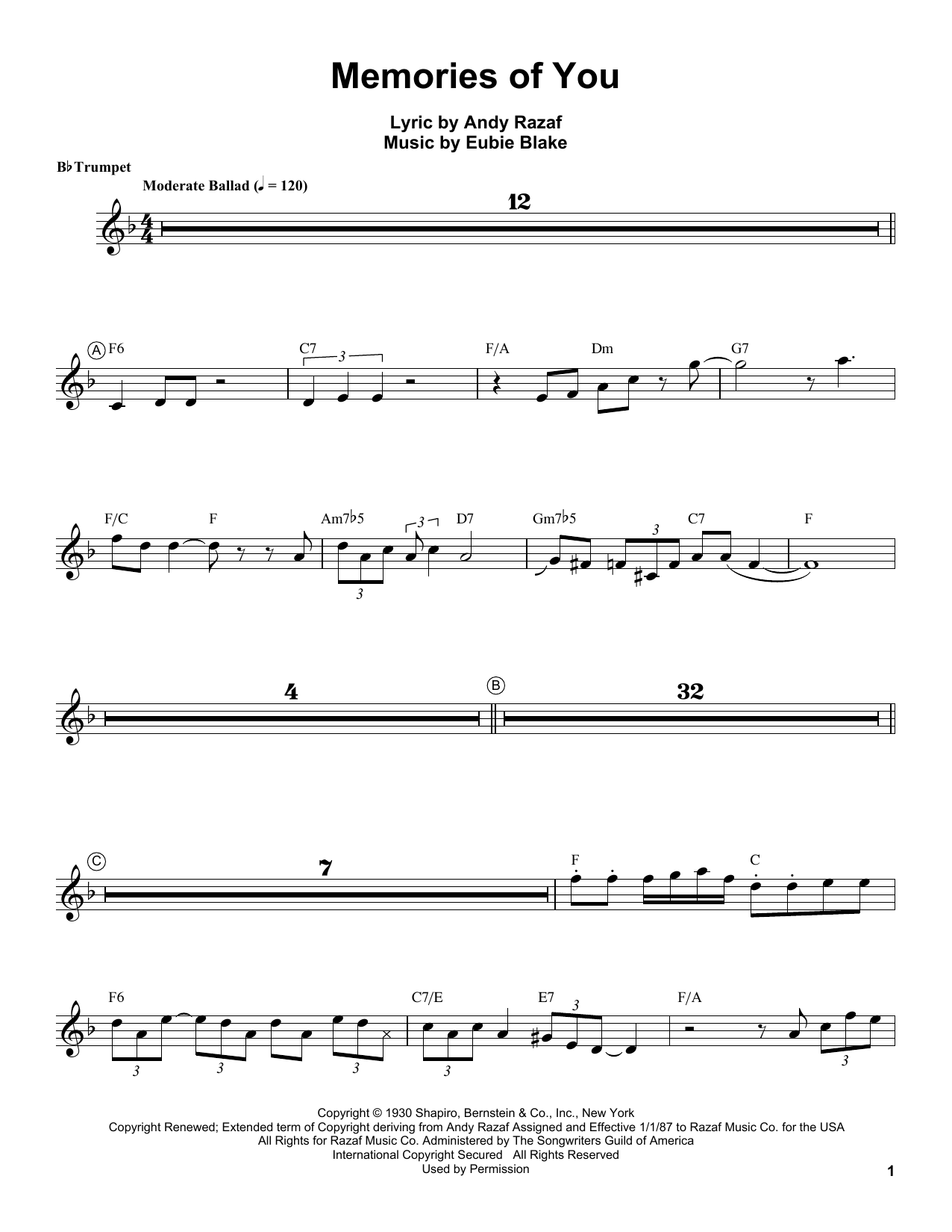 Download Louis Armstrong Memories Of You Sheet Music and learn how to play Trumpet Transcription PDF digital score in minutes