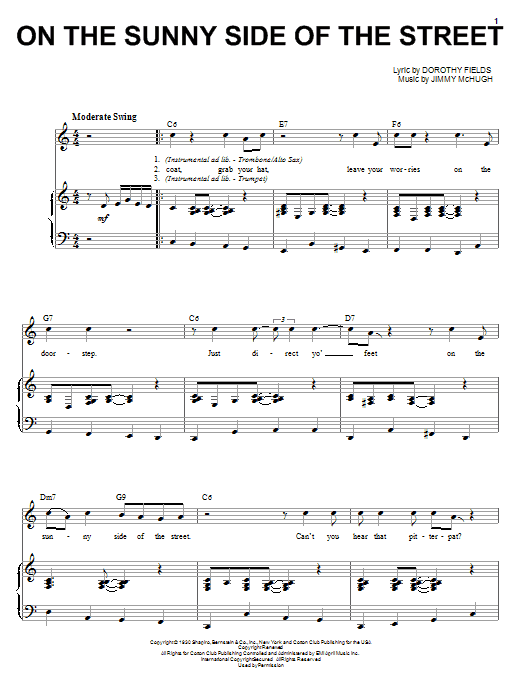 Download Louis Armstrong On The Sunny Side Of The Street Sheet Music and learn how to play Piano, Vocal & Guitar (Right-Hand Melody) PDF digital score in minutes