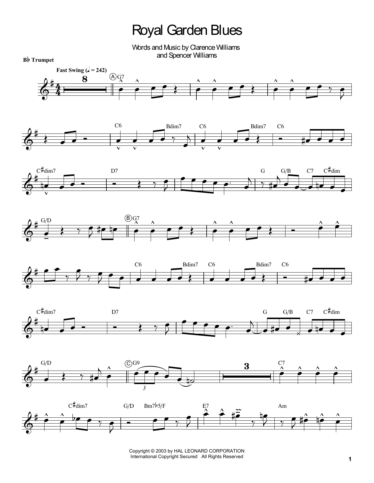 Download Louis Armstrong Royal Garden Blues Sheet Music and learn how to play Trumpet Transcription PDF digital score in minutes