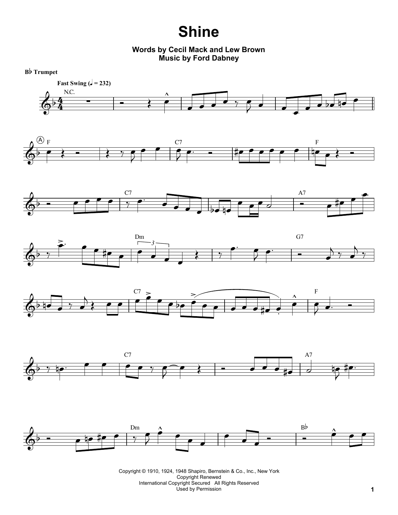 Download Louis Armstrong Shine Sheet Music and learn how to play Trumpet Transcription PDF digital score in minutes