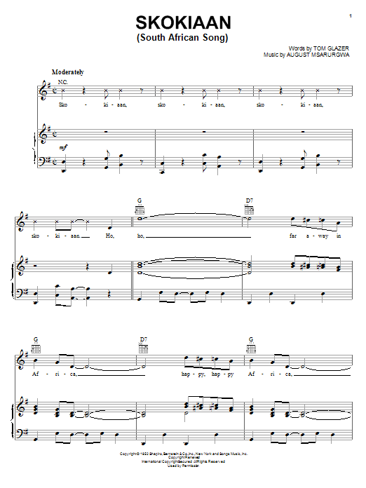 Download Louis Armstrong Skokiaan (South African Song) Sheet Music and learn how to play Piano, Vocal & Guitar (Right-Hand Melody) PDF digital score in minutes