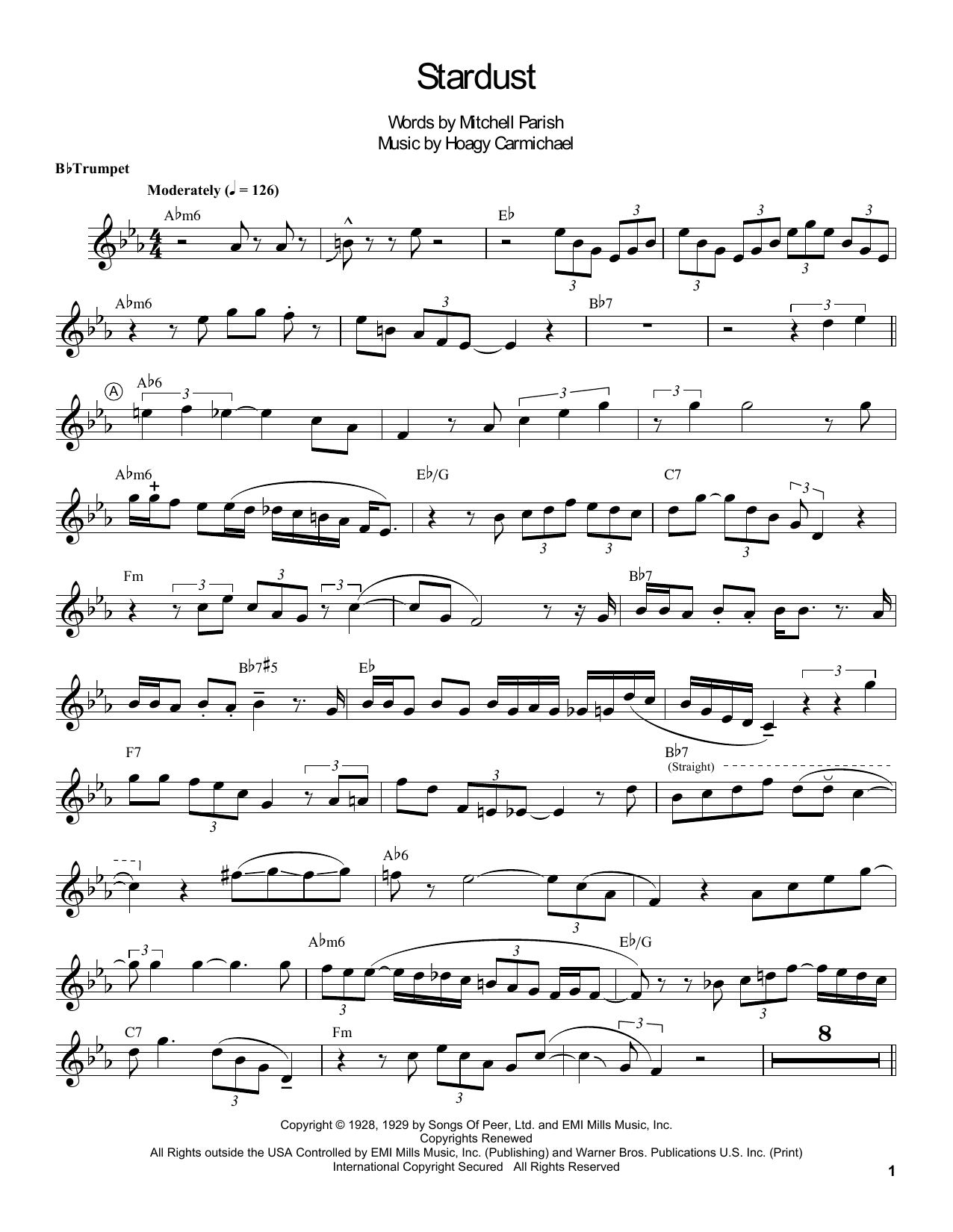 Download Louis Armstrong Stardust Sheet Music and learn how to play Alto Sax Transcription PDF digital score in minutes