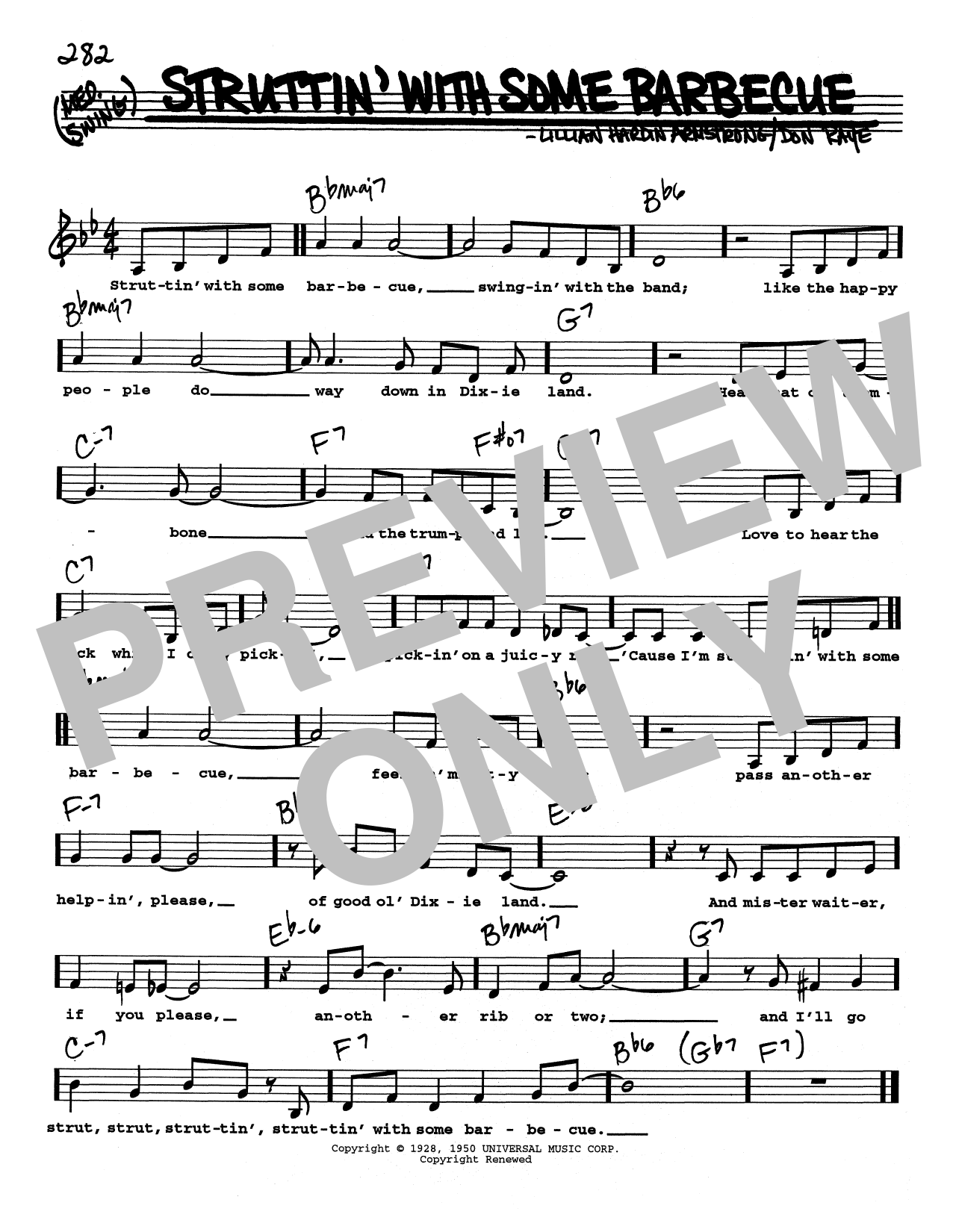 Download Louis Armstrong Struttin' With Some Barbecue (Low Voice) Sheet Music and learn how to play Real Book – Melody, Lyrics & Chords PDF digital score in minutes