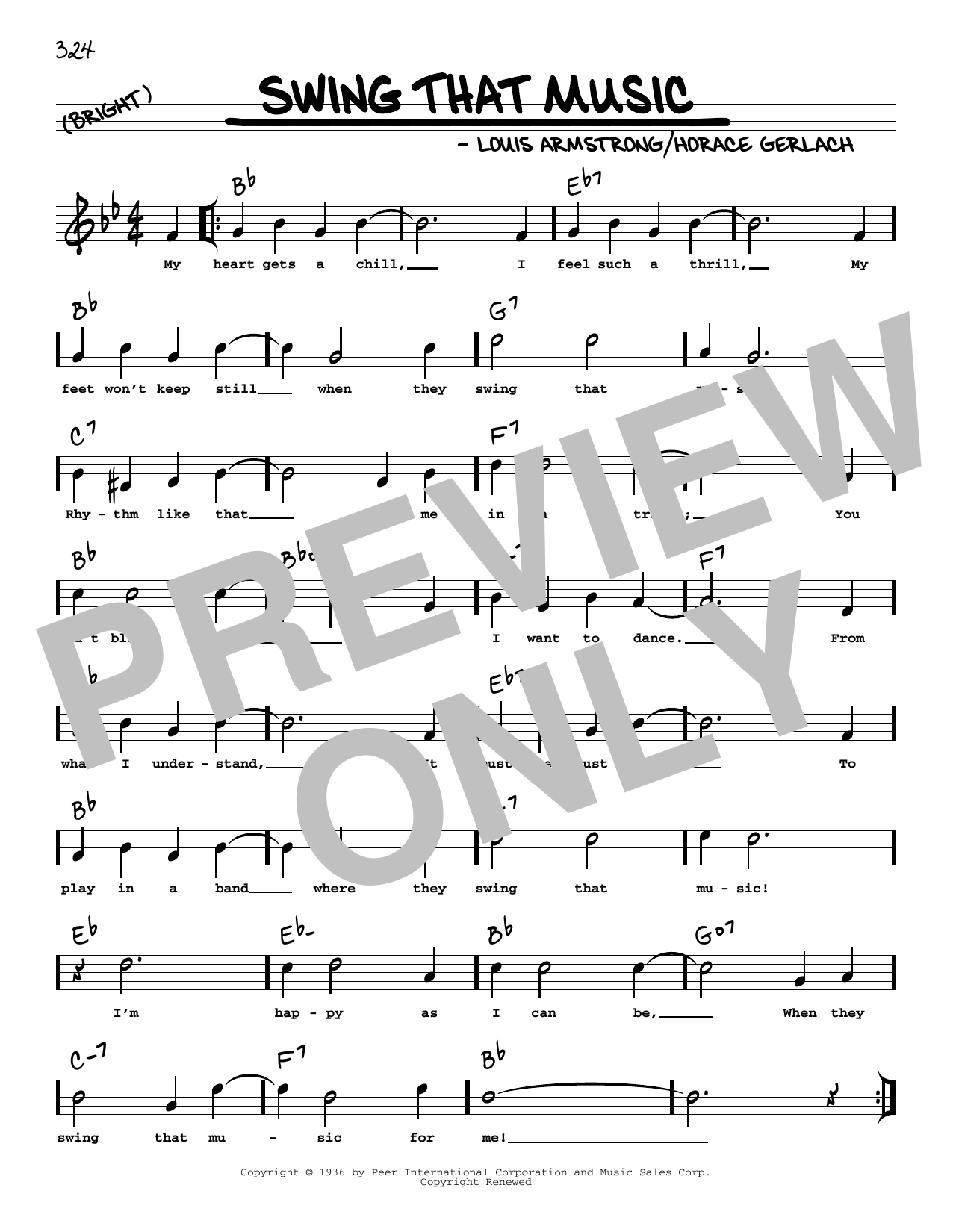 Download Louis Armstrong Swing That Music (arr. Robert Rawlins) Sheet Music and learn how to play Real Book – Melody, Lyrics & Chords PDF digital score in minutes