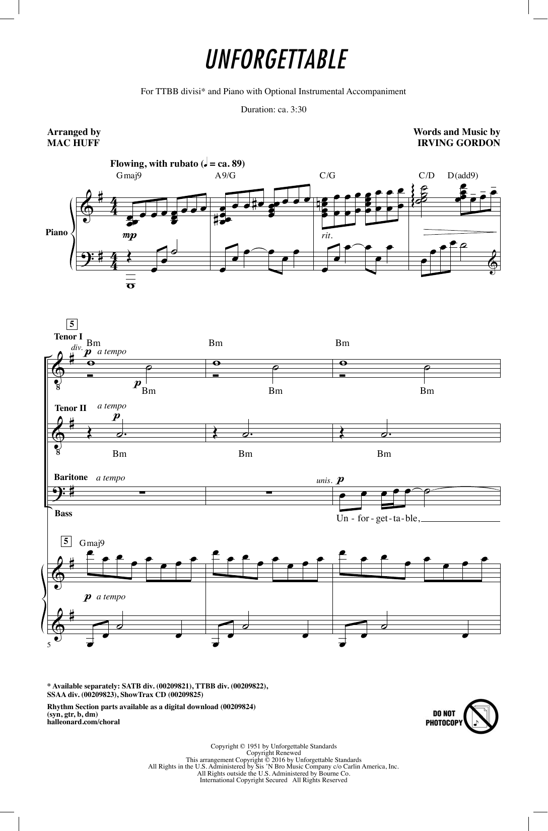 Download Mac Huff Unforgettable Sheet Music and learn how to play TTBB PDF digital score in minutes