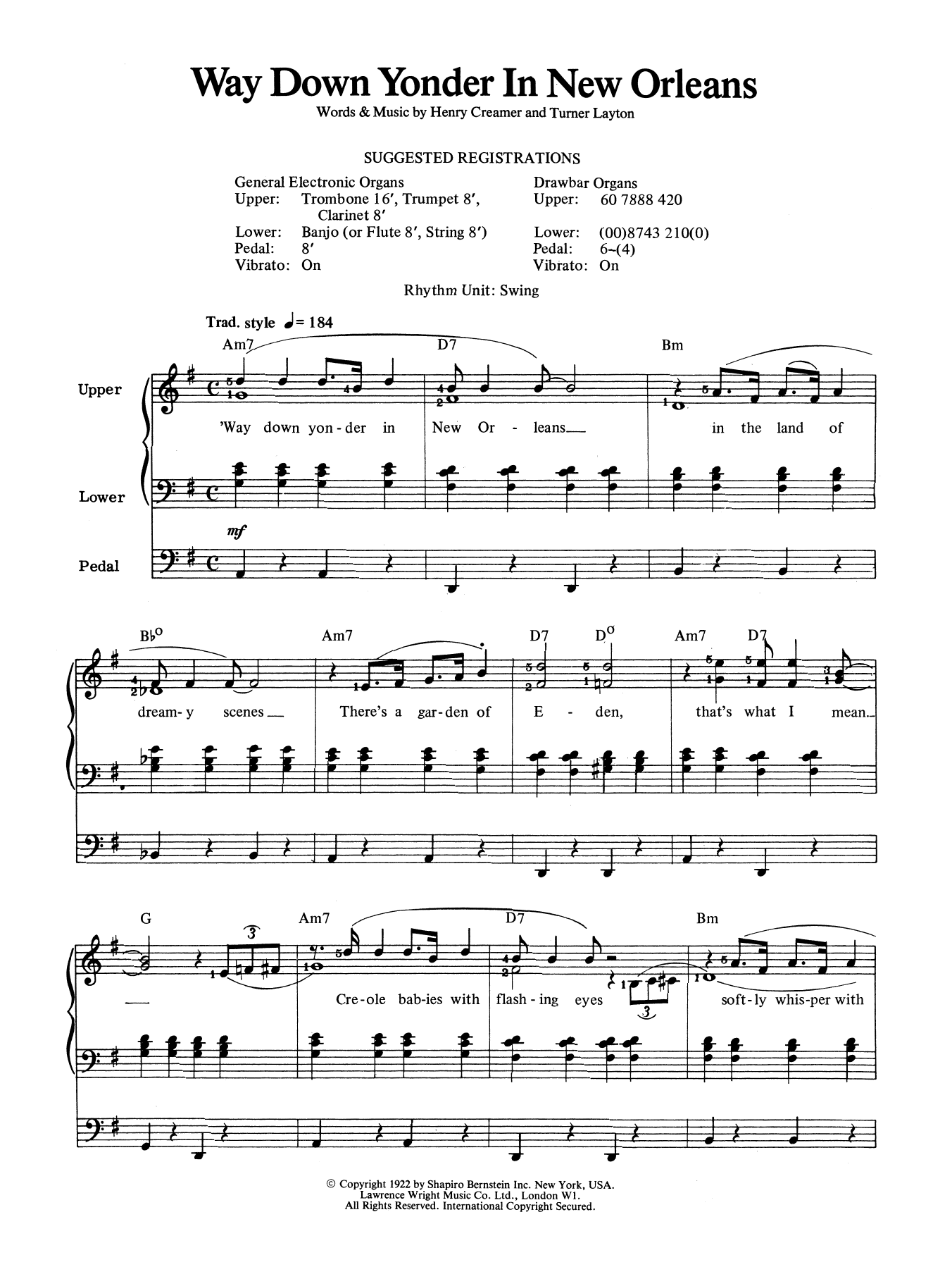 Download Louis Armstrong Way Down Yonder In New Orleans Sheet Music and learn how to play Organ PDF digital score in minutes