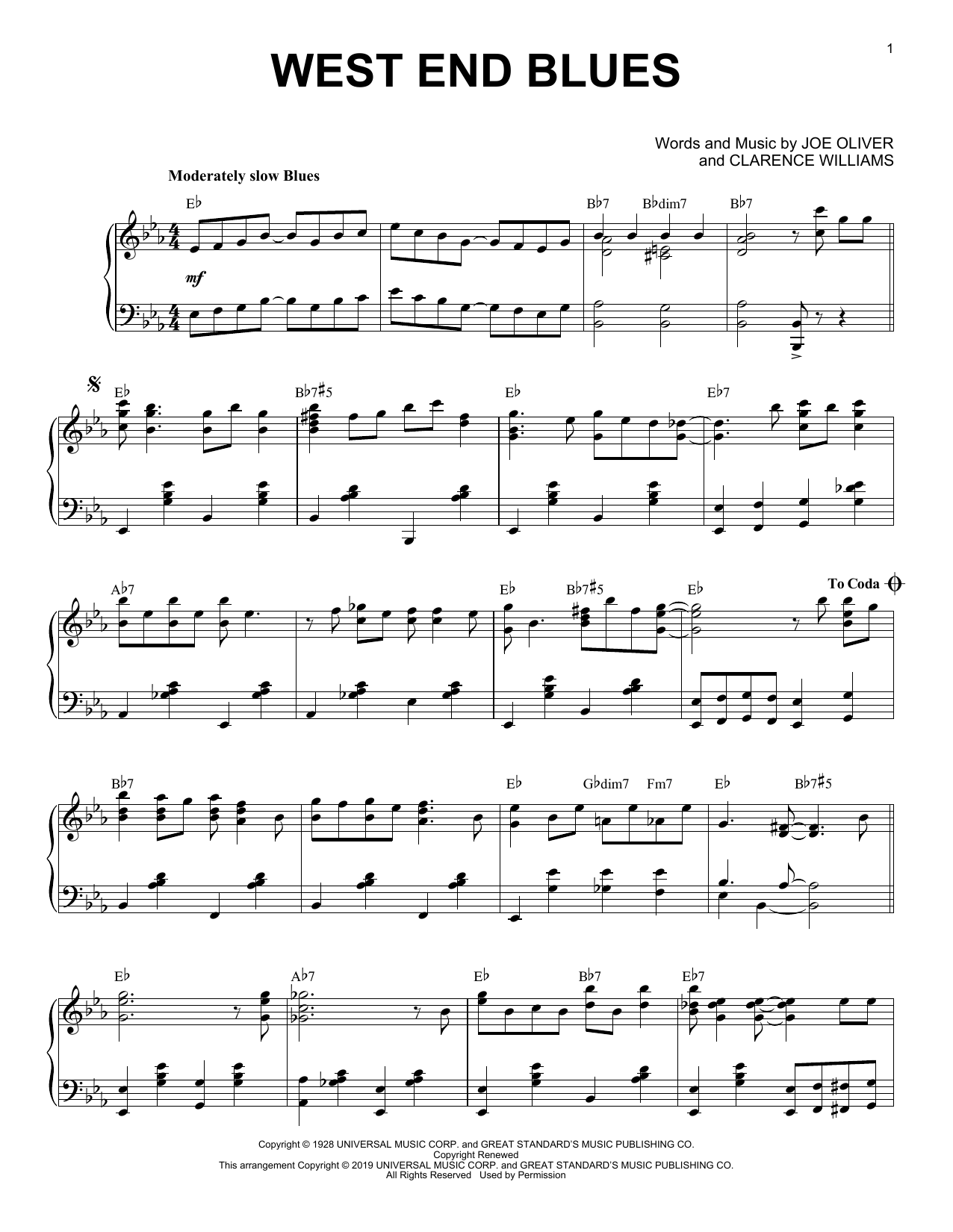 Download Louis Armstrong West End Blues [Jazz version] Sheet Music and learn how to play Piano Solo PDF digital score in minutes