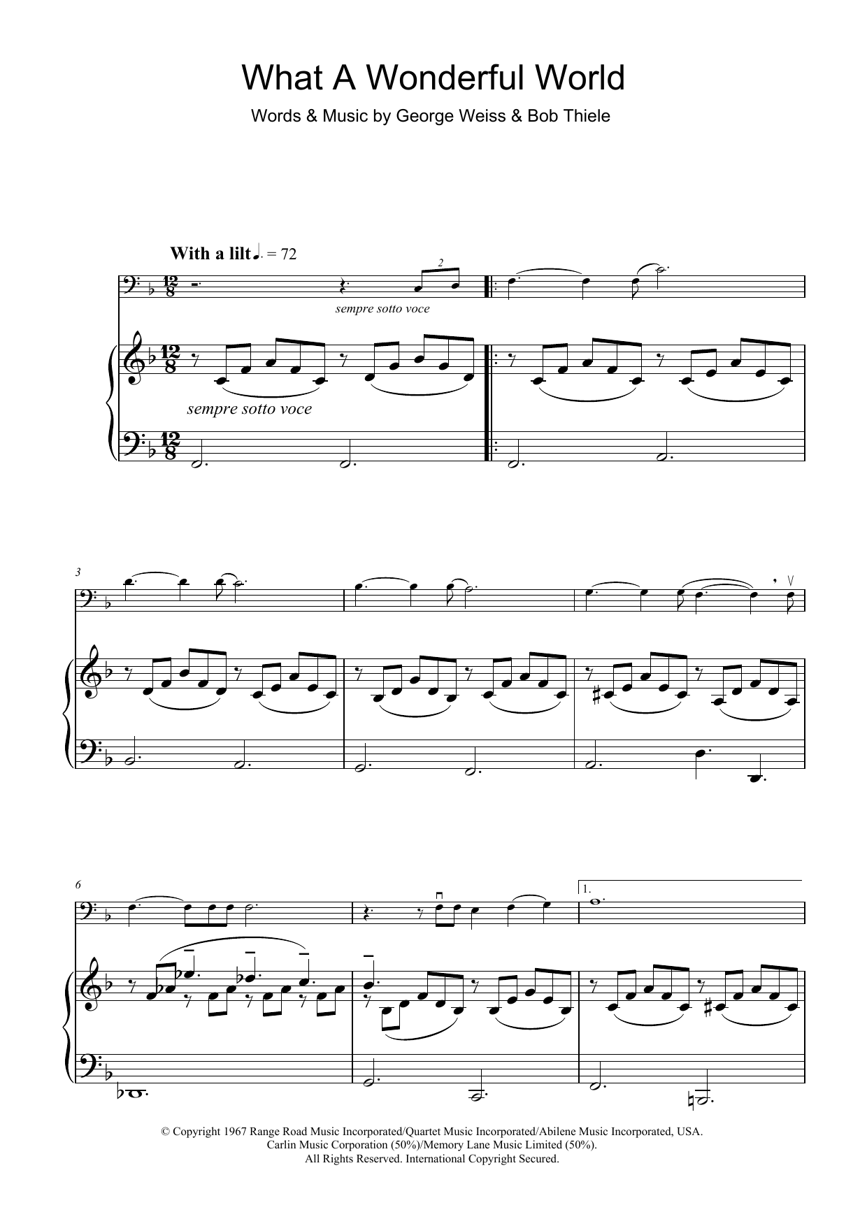 Download Louis Armstrong What A Wonderful World Sheet Music and learn how to play Cello PDF digital score in minutes