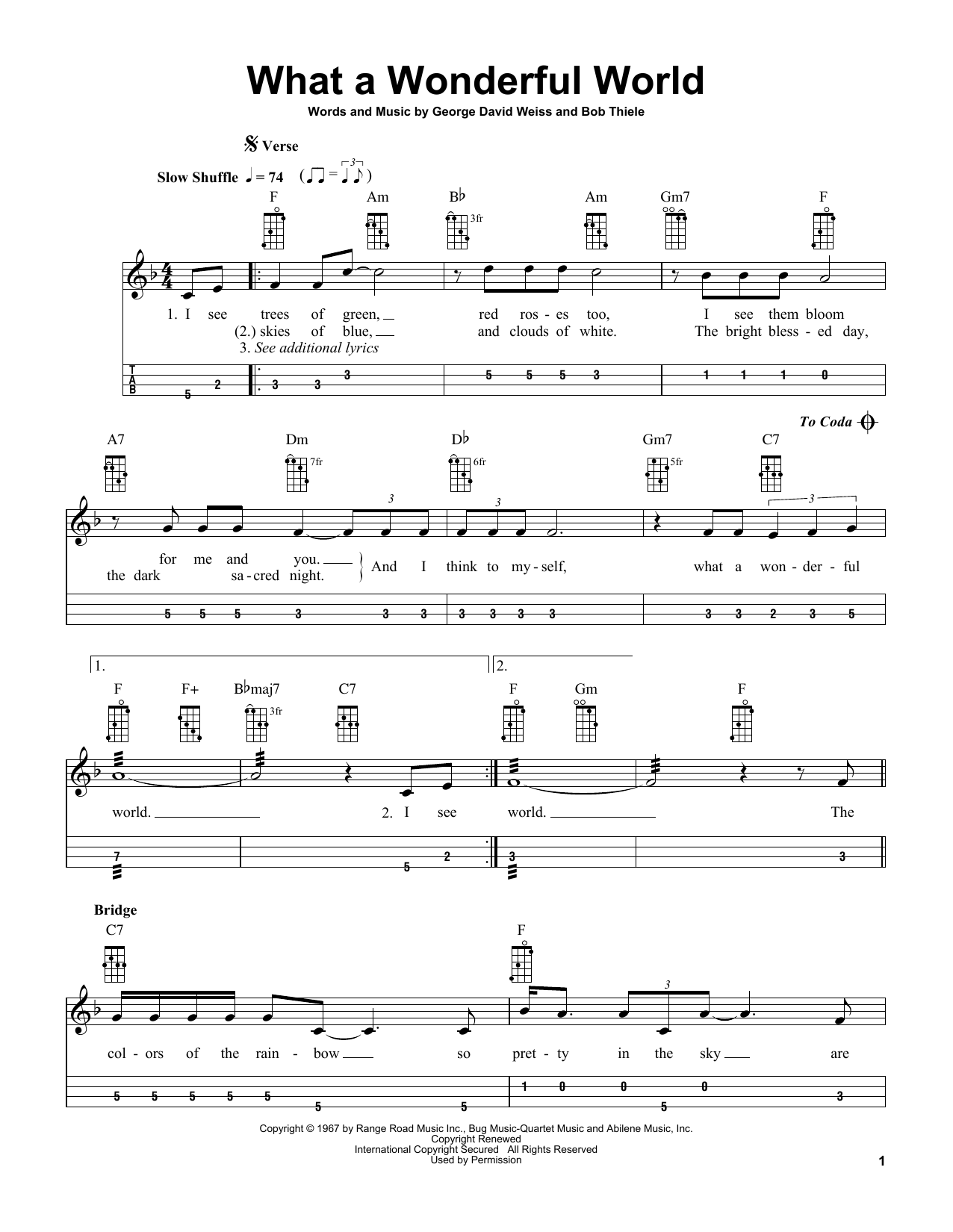 Download Louis Armstrong What A Wonderful World (arr. Bobby Westfall) Sheet Music and learn how to play Mandolin PDF digital score in minutes