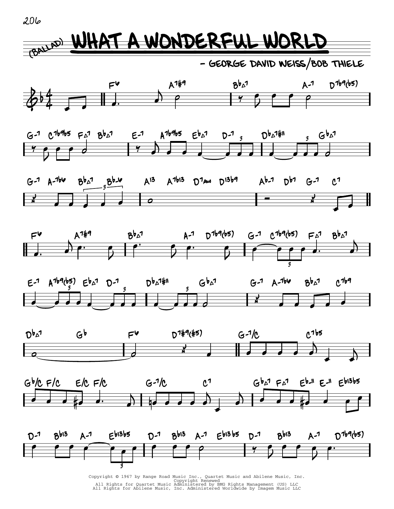 Download Louis Armstrong What A Wonderful World (arr. David Hazeltine) Sheet Music and learn how to play Real Book – Enhanced Chords PDF digital score in minutes